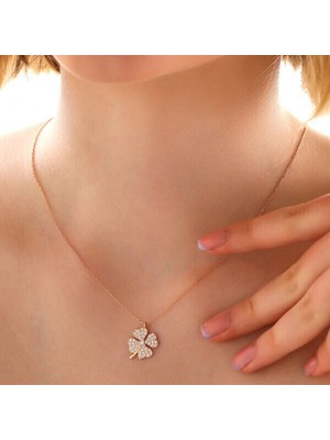 Rose Dört Yapraklı Yonca 925 Ayar Gümüş Kadın Kolye