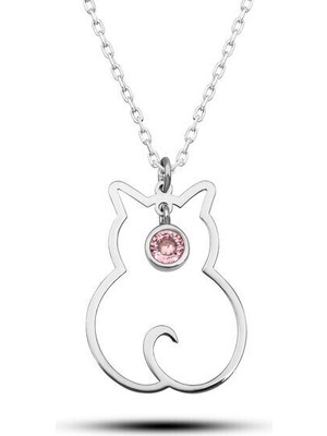 Ekim Ayı Dogum Taşı Kedi 925 Ayar Gümüş Kadın Kolye