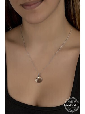  Crystal Taşlı  Deniz Kabuğu  925 Ayar Gümüş Kolye