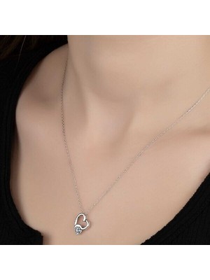  Taşlı  Kalp 925 Ayar Gümüş Kolye