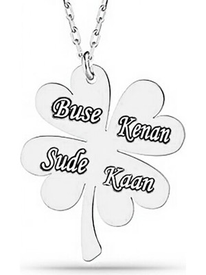 Dört Yaprak Yonca Kişiye Özel Isim  925 Ayar Gümüş Kadın Kolye