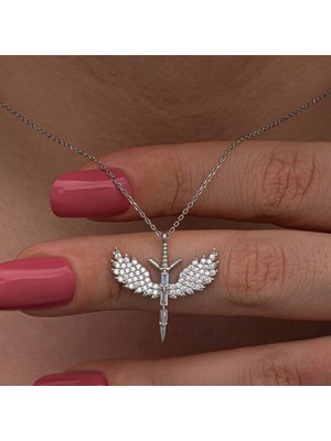 Melek Kanatlı Taşlı Mikail 925 Ayar Gümüş Kolye