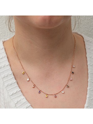 Renkli Oval Taşlı Şans Çiçek 925 Ayar Gümüş Kadın Kolye