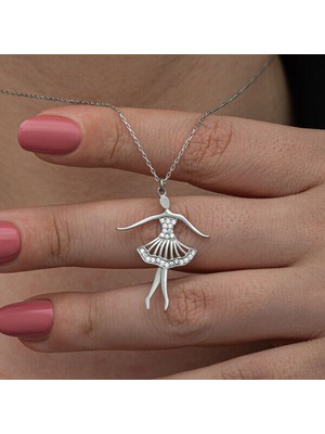 Balerin Zirkon Taşlı 925 Ayar Gümüş Kadın Kolye