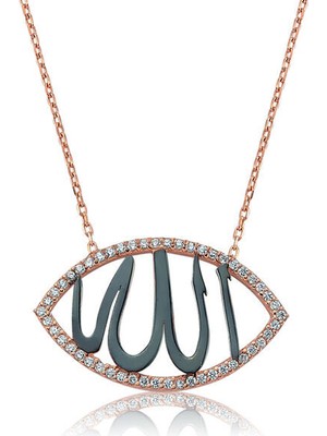 Rose Allah Muhammet Yazılı 925 Ayar Gümüş Kolye