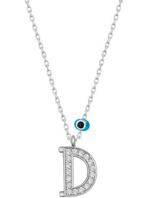 D Harfi Nazarlı 925 Ayar Gümüş Kadın Kolye