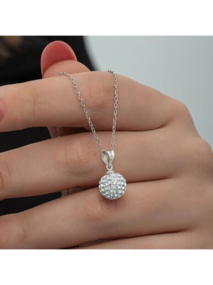 Beyaz Kristal Taşlı  925 Ayar Gümüş Kadın Kolye