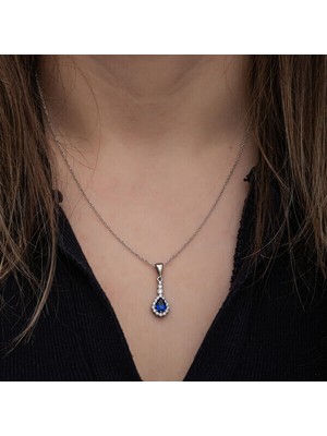 Mavi Zirkon Taşlı 925 Ayar Gümüş Kadın Kolye