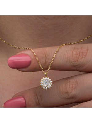 Gold  Minimal Yuvarlak Anturaj Ayar Gümş Kadın Kolye