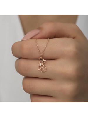 Rose Kedi 925 Ayar Gümüş Kadın Kolye