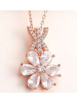 Rose Beyaz Sevgi Çiçegi  925 Ayar Gümüş Kadın Kolye