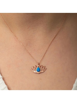 Opal  Taşlı Rose Lotus Çiçegi 925 Ayar Gümüş Kadın Kolye