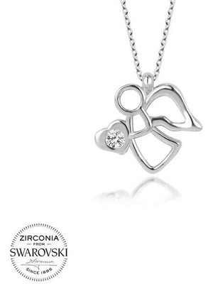 Taşlı Melek 925 Ayar Gümüş Kolye