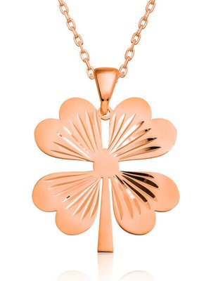 Dört Yaprak Yonca Rose  925 Ayar Gümüş Kadın Kolye