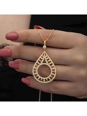 Gold Çetrek Altın Takılabilenzirkon Taşlı 925 Ayar Gümüş Kadın Kolye