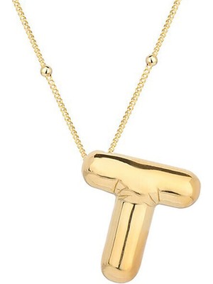 T Harfi Balon Gold  925 Ayar Gümüş Kadın Kolye