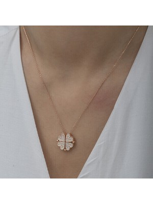 Rose Açılabilen Yonca 925 Ayar Gümüş Kadın Kolye