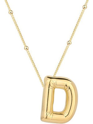 D Harfi Balon Gold  925 Ayar Gümüş Kadın Kolye