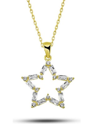 Baget Taşlı Yıldız Gold 925 Ayar Gümüş Kolye