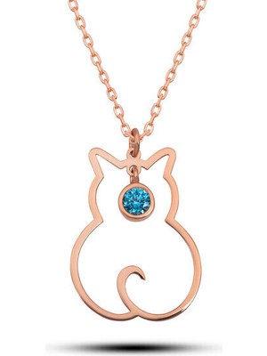 Mart Ayı Dogum Taşı Kedi 925 Ayar Gümüş Kadın Kolye