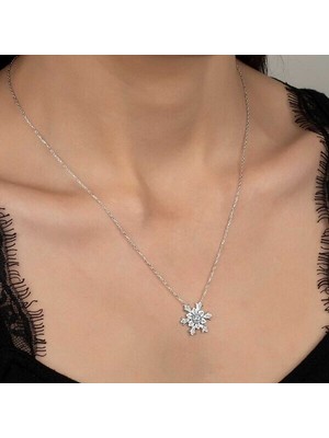  Taşlı Kar Tanesi 925 Ayar Gümüş Kolye