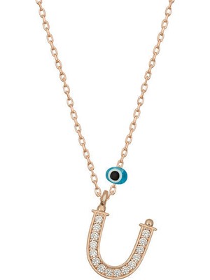 Ü Harfi Rose  925 Ayar Gümüş Kadın Kolye