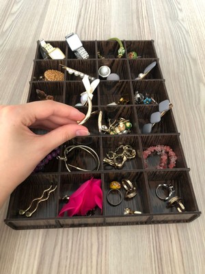 Doğal Ahşap Çekmece Içi 24 Bölmeli Takı Düzenleyici Kutu