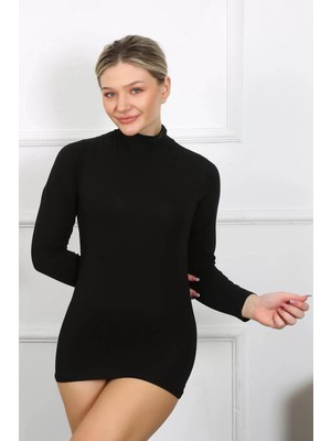 Bayan Uzun Kol Boğazlı Body Siyah