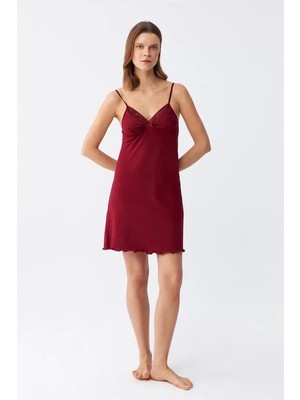 Ip Askılı Penye Gecelik Bordo
