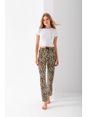 Kadın Beli Lastikli Leopar Desenli Pijama Altı - 2059