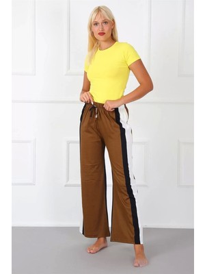 Bayan Penye Bol Paça Pantolon Sütlü Kahve