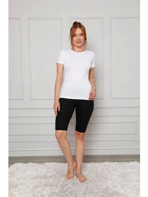 Penye Likralı Diz Üstü Tayt Siyah