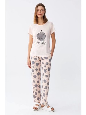 Kadın Kısa Kol Pijama Takım Pudra