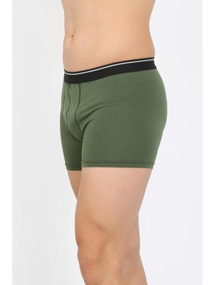 Erkek Pamuk Likralı Boxer Haki