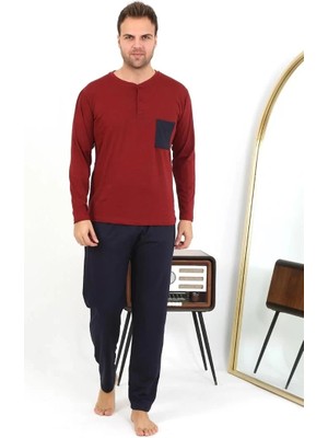 Erkek Uzun Kol Penye Bordo Pijama Takımı