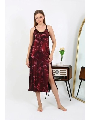 Kadın Ip Askılı Uzun Parlak Micro Elbise Gecelik Bordo