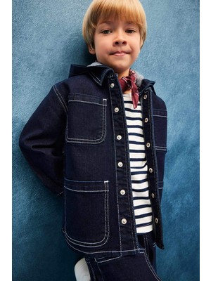 DeFacto Kapüşonlu Düğmeli Denim Ceket Erkek Bebek F6269A525AU