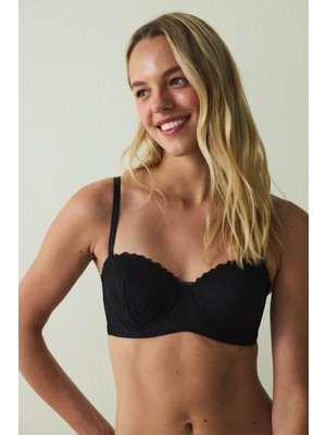 Penti Siyah Lotus Broderi Zebra Desenli Straplez Balenli Dolgusuz Sütyen Gün Boyu Destek Sağlar