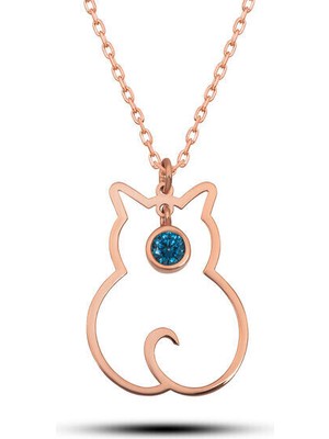 Tutaste Jewellery Aralık Ayı Dogum Taşı Kedi 925 Ayar Gümş Kadın Kolye