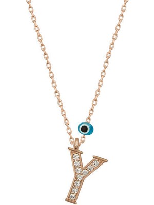 Tutaste Jewellery Y Harfi Rose  925 Ayar Gümüş Kadın Kolye