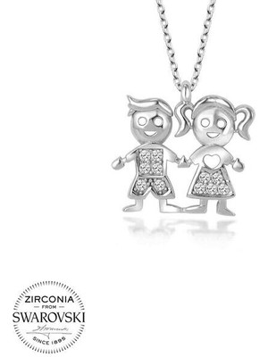 Tutaste Jewellery Taşlı Erkek Kız Çocuk  925 Ayar Gümüş Kolye