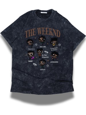 Unisex The Weeknd Yazılı Yıkamalı T-Shirt, Oversize Weeknd Rap Temalı Retro Tişört