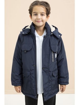 Cansın Mini Lacivert Kapüşonlu Içi Kürklü Şişme Mont 12 - 13 Yaş Erkek Çocuk Günlük Kullanım İçin Su İtici