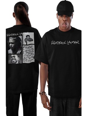Unisex Kendrick Lamar Sırt Baskılı Tişört, Oversize Rapper Temalı Bisiklet Yaka T-Shirt