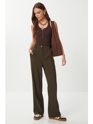 Geniş Pensli Poliviskon Palazzo Pantolon LGP0021 Haki
