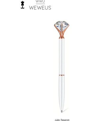 Weweus Beyaz Rose Detaylı Lüks Tükenmez Kalem Kristal Şekil 1 Adet Şık Tasarım