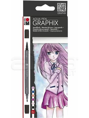 Marabu Graphix Aqua Pen 6lı Set Manga İçin Su Bazlı Kalemler Renkli ve Yüksek Kalite