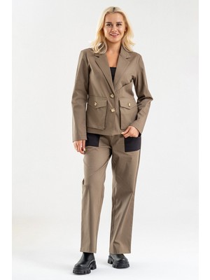 Bold & Young Kadın Üç Cepli Likralı Pamuklu Astarsız Blazer Ceket
