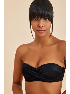 Bali Siyah Dolgulu Straplez Push-Up Bikini Takım