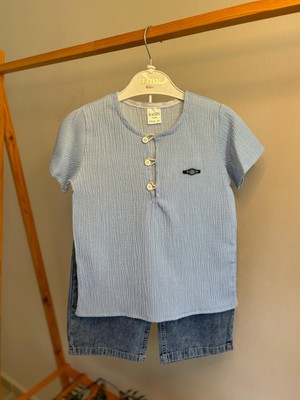 Erkek Çocuk Dokulu Ip Yaka Detaylı Alt Üst Takım